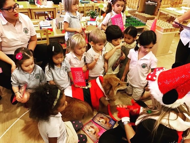 Zeus Visiting The Kids at Montessori School Christmas Time | Ale Ramos Therapy Animals